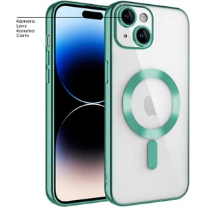 Apple iPhone 14 Plus Kılıf Magsafe Glint Silikon Kılıf Yeşil