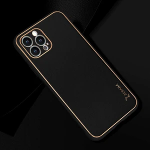 Apple iPhone 12 Pro Kılıf Zebana Gold Design Deri Kılıf Siyah
