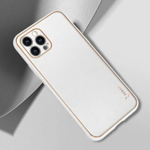 Apple iPhone 12 Pro Kılıf Zebana Gold Design Deri Kılıf Beyaz