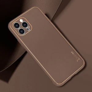 Apple iPhone 12 Pro Kılıf Zebana Gold Design Deri Kılıf Kahverengi