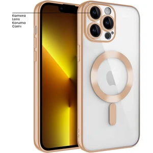 Apple iPhone 13 Pro Kılıf Magsafe Glint Silikon Kılıf Gold