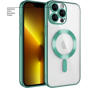 Apple iPhone 13 Pro Max Kılıf Magsafe Glint Silikon Kılıf Yeşil