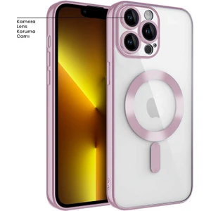 Apple iPhone 13 Pro Max Kılıf Magsafe Glint Silikon Kılıf Rose Gold