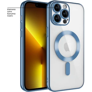 Apple iPhone 13 Pro Max Kılıf Magsafe Glint Silikon Kılıf Açık Mavi