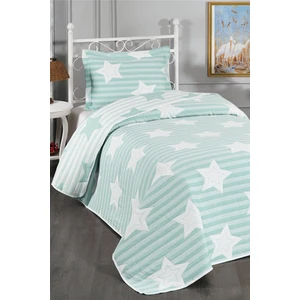 Evlen Home Collection Pedri Yıldız Desenli Pamuklu Tek Kişilik Yatak Örtüsü Seti ( Pike Takımı ) Mint 2 Parça | Çocuk Genç Yatak Örtüsü