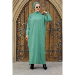 Neva Style - Boğazlı Yaka Mint Tesettür Triko Elbise 34150MINT