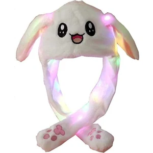 Işıklı Oynar Kulaklı Peluş Kawaii Figürlü Şapka Beyaz