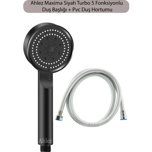 Maxima Siyah Turbo Fan 5 Fonksiyonlu Duş Başlığı ve Pvc Duş Hortumu Duş Takımı