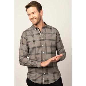 Slim Fit Uzun Kol Ekoseli Biyeli Yaka Düğmeli Erkek Gömlek