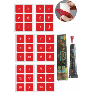 Kare Gotik Harfler Hint Kınası ile Geçici Dövme Yapma Seti