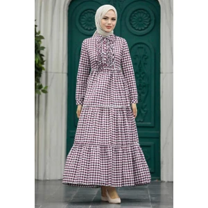 Neva Style - Mürdüm Tesettür Elbise 2702MU