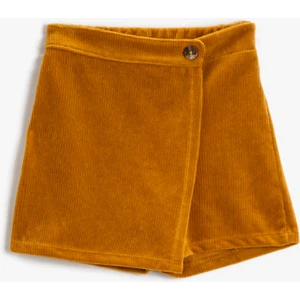 Basic Fitilli Kadife Şort Etek Düğme Detaylı