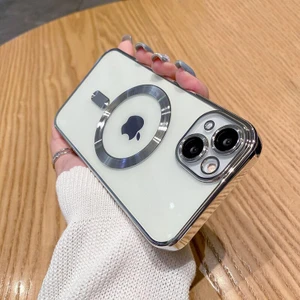 iPhone 14 Plus Uyumlu Kılıf Magsafe Şarj Özellikli Kamera ve Lens Korumalı Esnek Silikon Dempre Case
