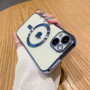 iPhone 14 Plus Uyumlu Kılıf Magsafe Şarj Özellikli Kamera ve Lens Korumalı Esnek Silikon Dempre Case