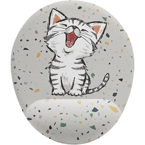 Sevimli Gülen Kedi Tasarımlı Bilek Destekli Yuvarlak Mousepad