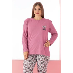 Kadın Büyük Beden Uzun Kollu Desenli Pijama Takımı