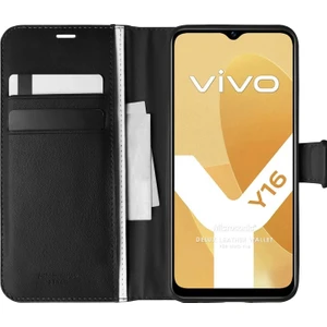Vivo Y16 Kılıf Delux Leather Wallet Siyah