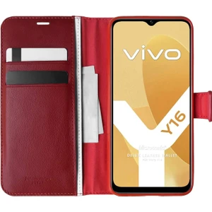 Vivo Y16 Kılıf Delux Leather Wallet Kırmızı