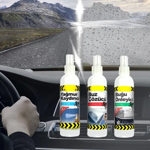 3 Parça Set Buz Çözücü Buğu Önleyici Yağmur Kaydırıcı Sprey Seti Araç Cam Araba Camı Buzlanma Önleyici Giderici Kaydırıcılar Hızlı ve Etkili 250 ml
