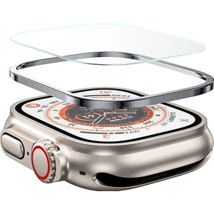 M.TK Moveteck Apple Watch Ultra Ekran Koruyucu 49 mm Temperli Cam Filmi Tam Kapsamlı Iwatch Ultra Için Koruyucu Metalik Kasalı Ekran Koruyucu Cam Kapak