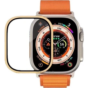 M.TK Moveteck Apple Watch Ultra Ekran Koruyucu 49 mm Temperli Cam Filmi Tam Kapsamlı Iwatch Ultra Için Koruyucu Metalik Kasalı Ekran Koruyucu Cam Kapak