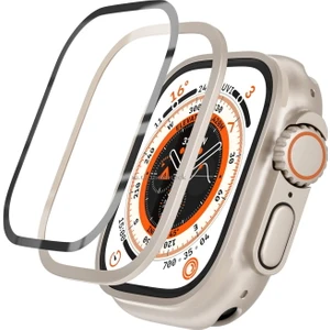 M.TK Moveteck Apple Watch Ultra Ekran Koruyucu 49 mm Temperli Cam Filmi Tam Kapsamlı Iwatch Ultra Için Koruyucu Metalik Kasalı Ekran Koruyucu Cam Kapak