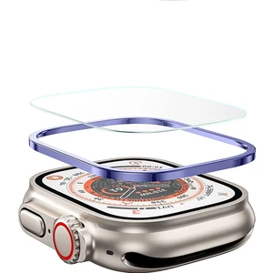 M.TK Moveteck Apple Watch Ultra Ekran Koruyucu 49 mm Temperli Cam Filmi Tam Kapsamlı Iwatch Ultra Için Koruyucu Metalik Kasalı Ekran Koruyucu Cam Kapak