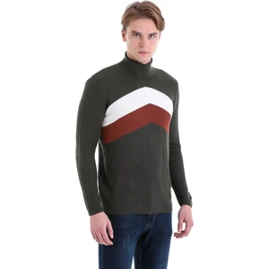 Haki Regular Fit Desenli Pamuklu Balıkçı Yaka Triko Kazak