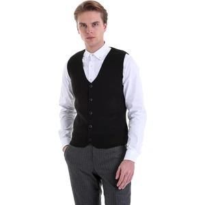 Siyah Regular Fit Düz Klasik Düğmeli Yün Triko Yelek