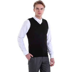 Siyah Regular Fit Düz V Yaka Yün Triko Süveter