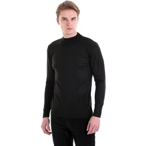 Siyah Regular Fit Düz Yarım Balıkçı Yaka Yün Triko Kazak