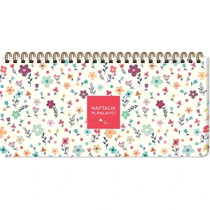 Krem Çiçek Spiralli Planner 13X27