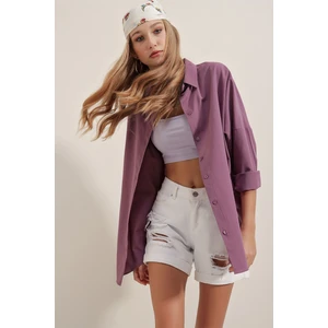 3900 Oversize Uzun Basic Gömlek - Koyu Lila