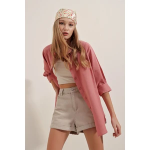 3900 Oversize Uzun Basic Gömlek - Gül Kurusu