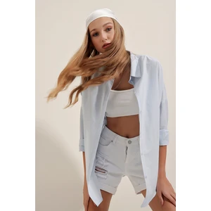 3900 Oversize Uzun Basic Gömlek - Açık Mavi