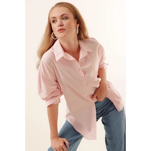 3900 Oversize Uzun Basic Gömlek - Pudra