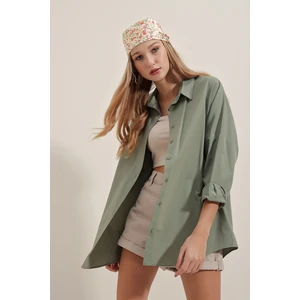 3900 Oversize Uzun Basic Gömlek - Haki
