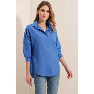3900 Oversize Uzun Basic Gömlek - B.mavi