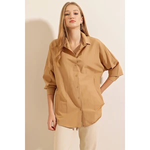 3900 Oversize Uzun Basic Gömlek - Bisküvi