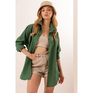 3900 Oversize Uzun Basic Gömlek - Zümrüt Yeşili