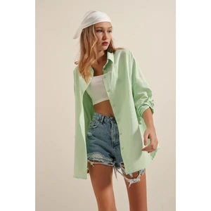 3900 Oversize Uzun Basic Gömlek - E.yeşil