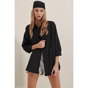 3900 Oversize Uzun Basic Gömlek - Siyah