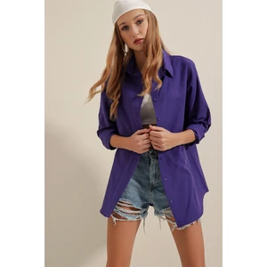 3900 Oversize Uzun Basic Gömlek - Mor
