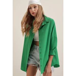 3900 Oversize Uzun Basic Gömlek - Yeşil