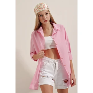 3900 Oversize Uzun Basic Gömlek - Pembe