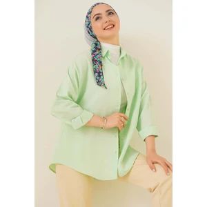 103901 Oversize Basic Tesettür Gömlek - E.Yeşil