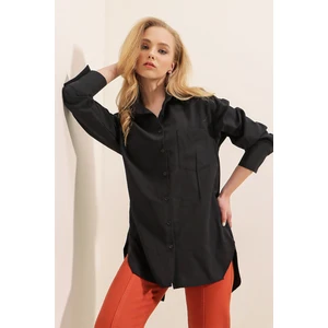 3952 Arkası Düğmeli Boyfriend Gömlek - Siyah