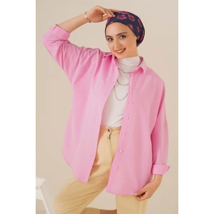 103901 Oversize Basic Tesettür Gömlek - Pembe