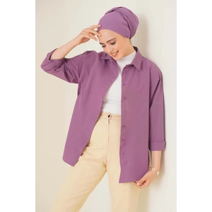 103901 Oversize Basic Tesettür Gömlek - Koyu Lila