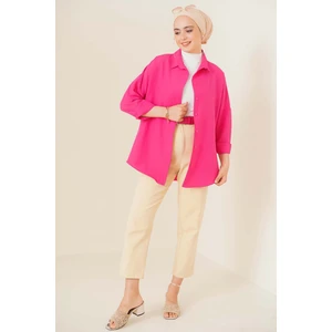 103901 Oversize Basic Tesettür Gömlek - Koyu Pembe